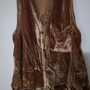 We The Free Velvet Button-Up Blouse in Rich Brown